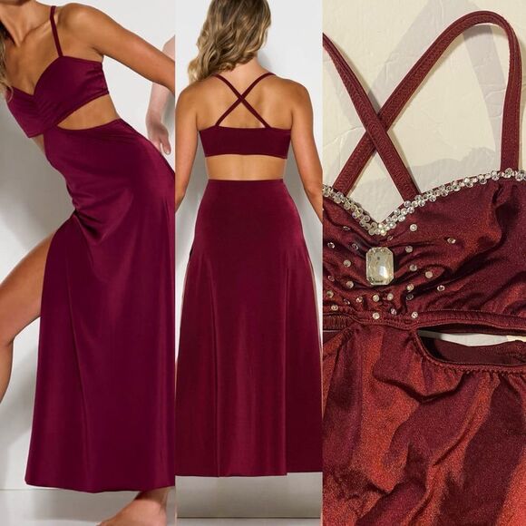 Kelle solo custom dance costume burgundy red maxi dress PERFECT SYMPHONY  8437 MC